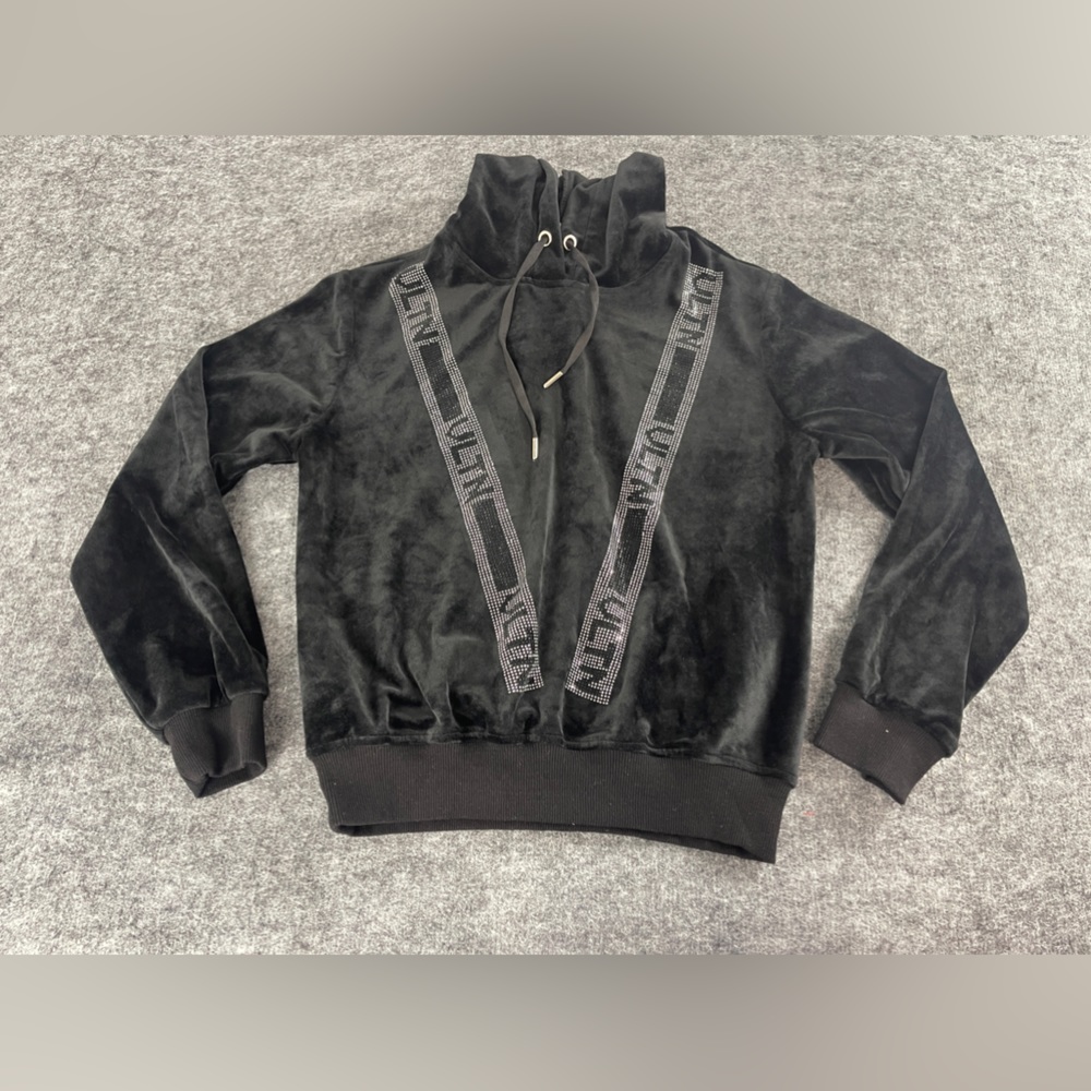 Valentino Hoodie Women’s Large Cropped Velvet Beaded Black Embellished N264